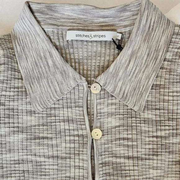 NWT || STITCHES & STRIPES || heathered gray, polo, collared, ribbed, fitted - Picture 3 of 6